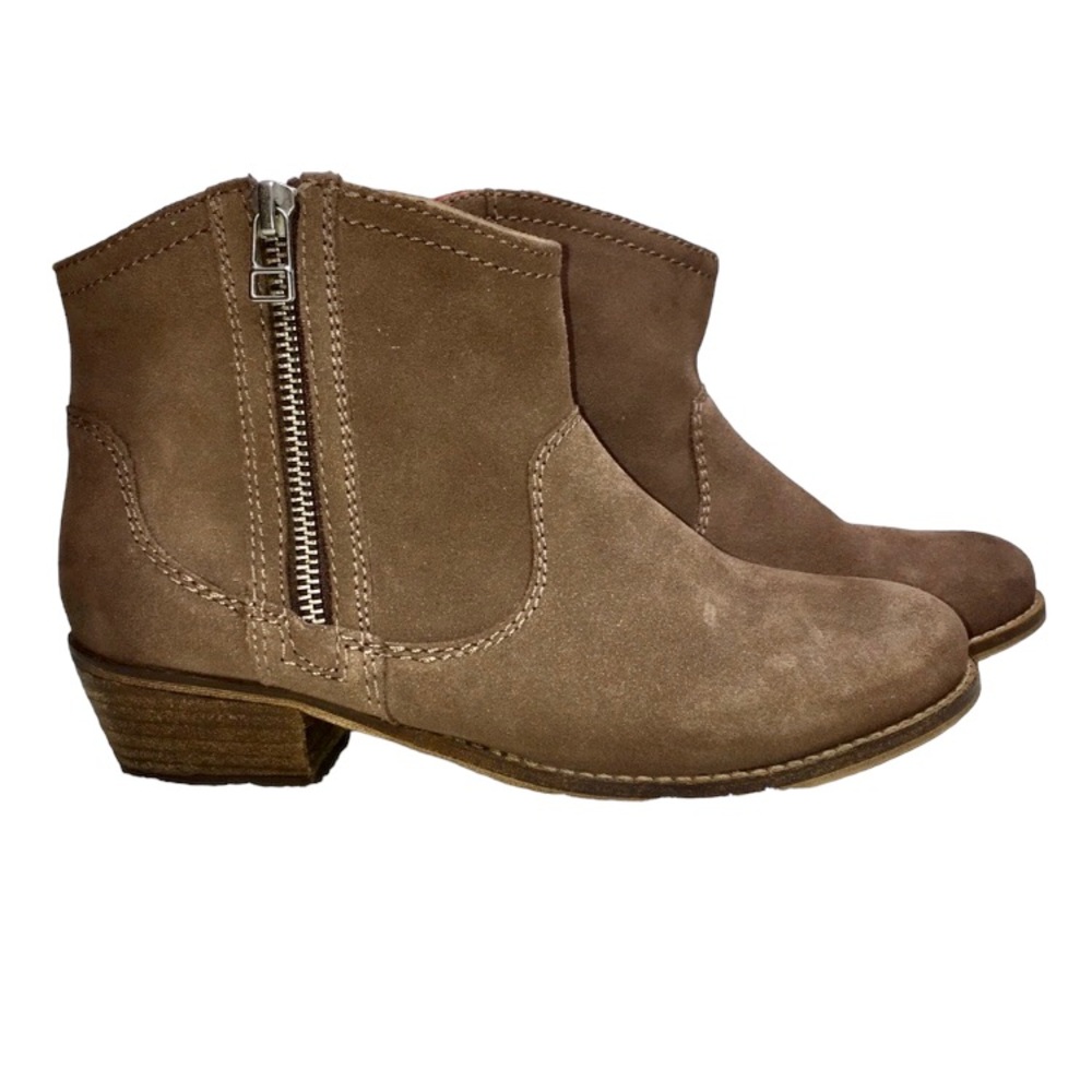 STEVE MADDEN Leonn Leather Hidden Zip Panel Tan Booties Sz 6.5